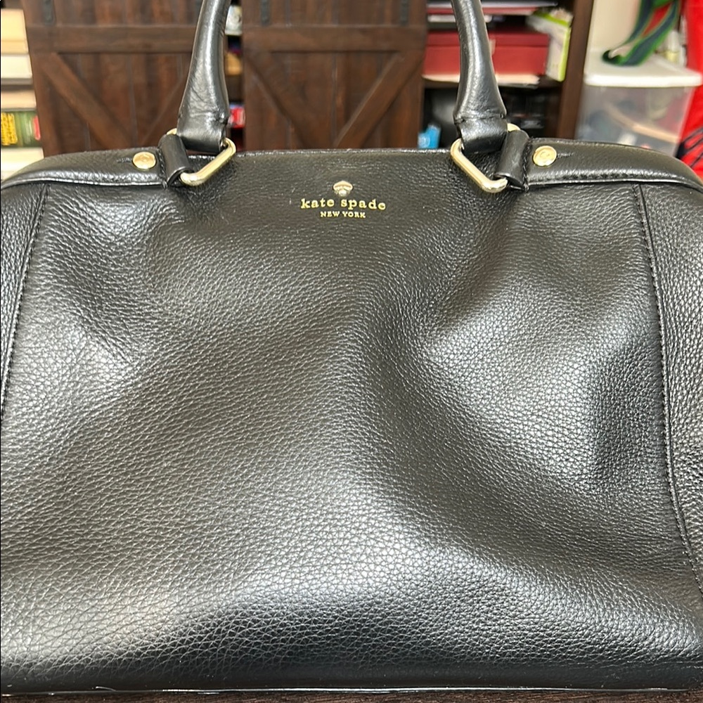 Kate Spade Black Handbag with Metallic Accents and Multiple Pockets